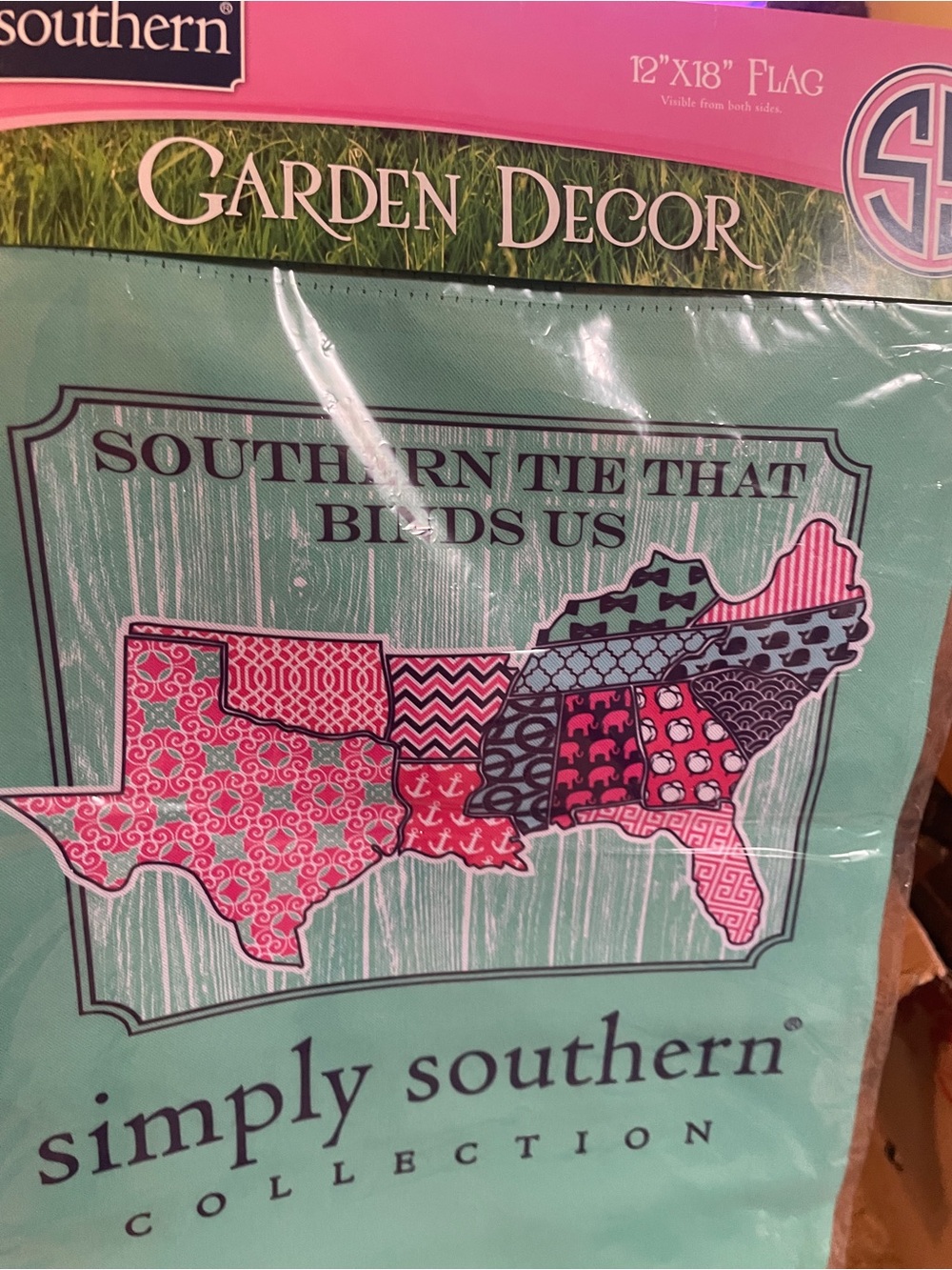 Simply Southern Teal, Pink & Navy Patchwork State Garden Flag
